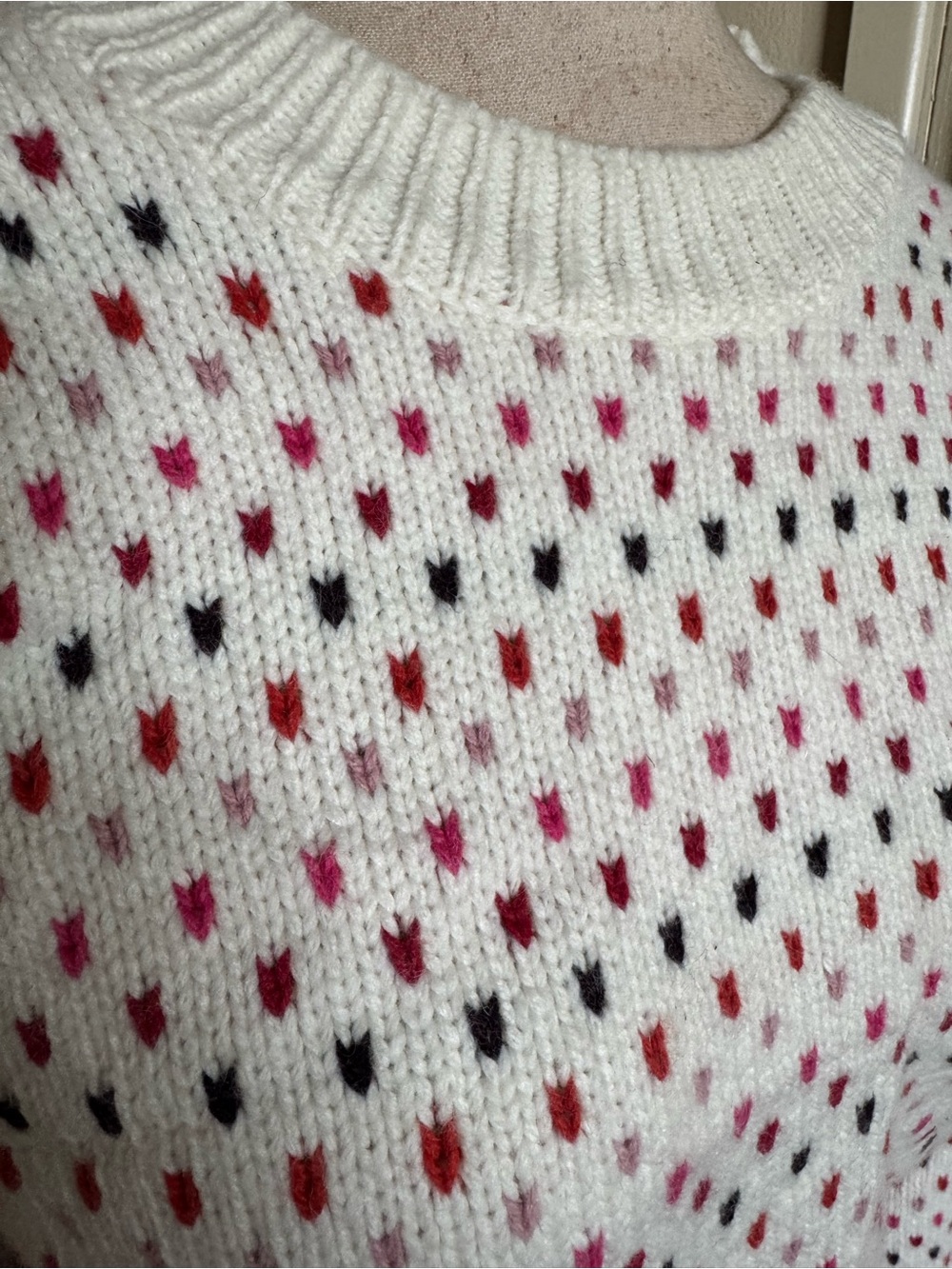 Marine Layer Cream Crewneck Sweater with Pink Polka Dot Motif - Picture 5 of 9
